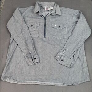 Big Bill Work Shirt Mens XL Gray Blue‎ Striped Heavyweight Quarter Zip Grease